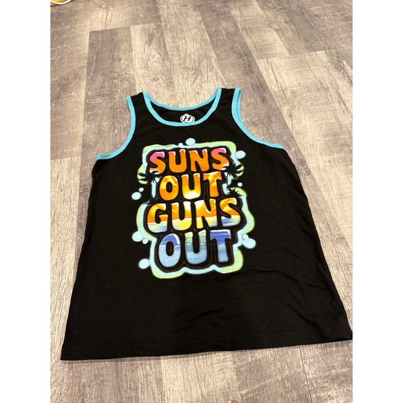 Suns Out Guns Out Graphic Tank Top Black Sleeveless Athletic Gym Workout - Picture 1 of 4